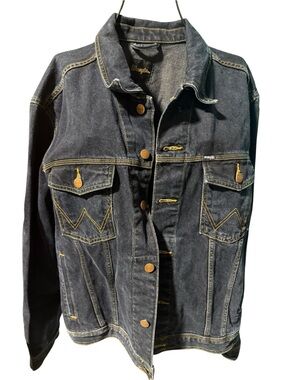 Wrangler Dark Gray Denim Trucker Jacket with Contrasting Gold Stitching